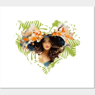 beautiful flower leaves and girl nature Posters and Art